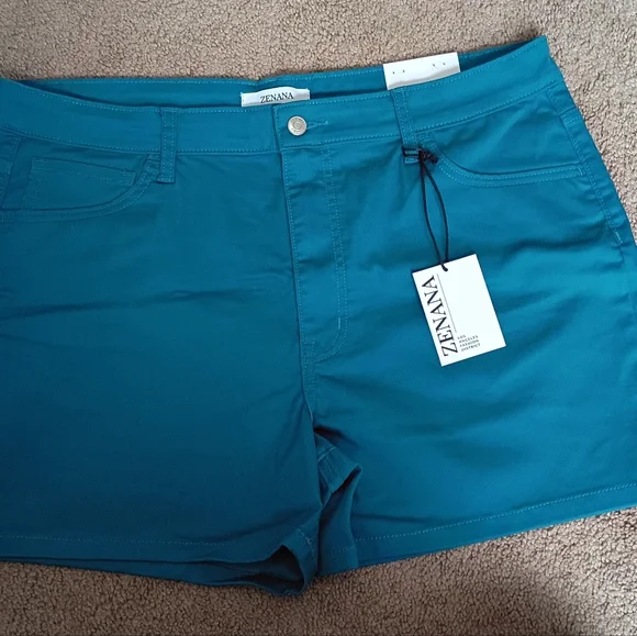 Zenana Outfitters Women's Teal High Waist Shorts - Picture 1 of 2